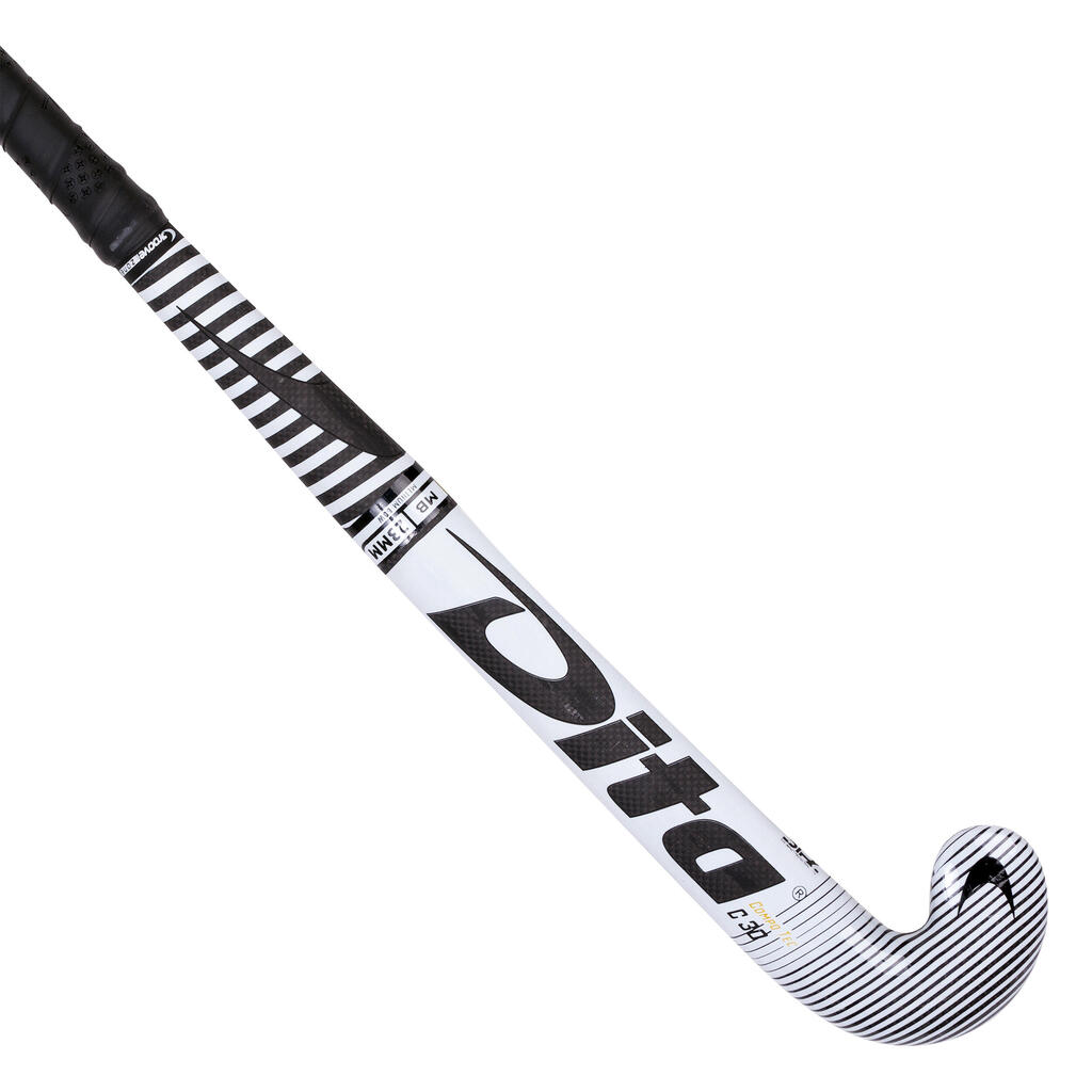Kids' Field Hockey 30% Carbon Mid Bow Stick CompoTec C30 - White/Black
