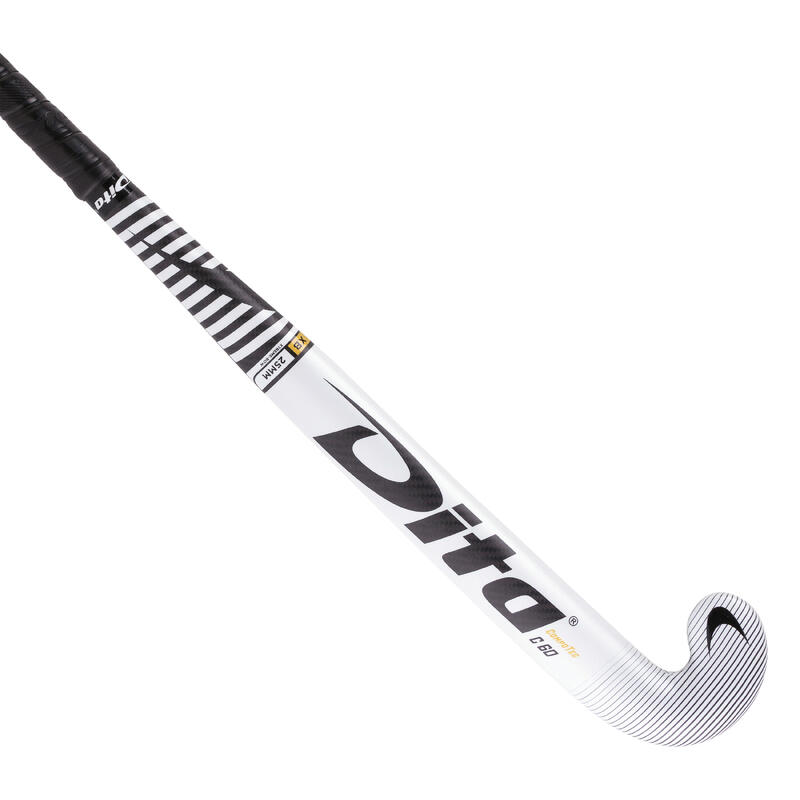 Veldhockeystick voor volwassenen expert compotec C60 Xlowbow 60% carbon wit/zwart