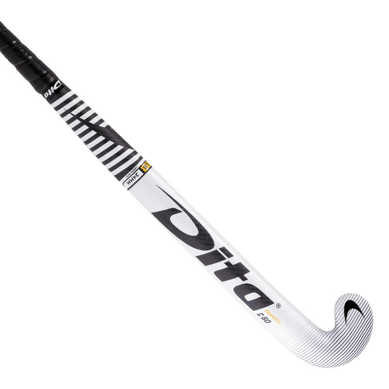 Hockeystick voor gevorderde volwassenen Compotec C60 low bow 60% carbon wit/zwart