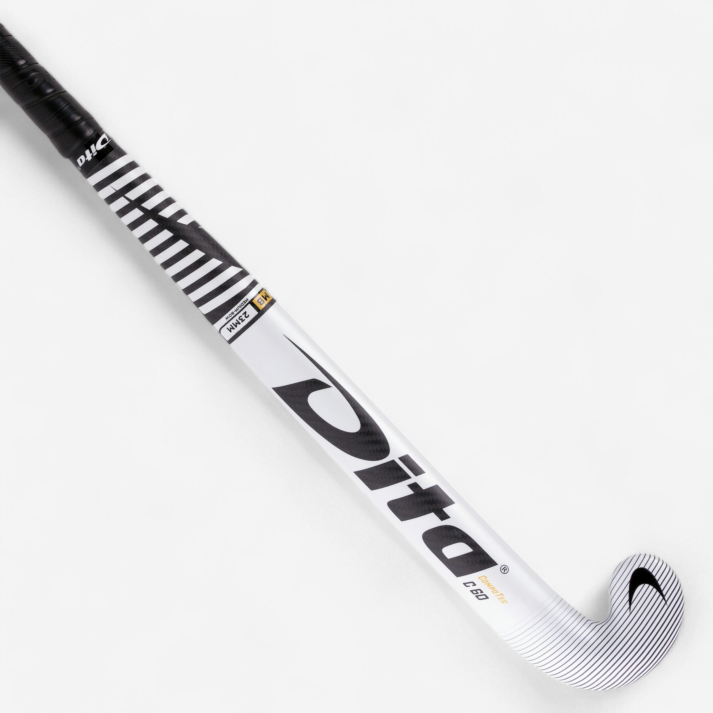 DITA Adult Intermediate 60% Carbon Mid Bow Field Hockey Stick CompotecC60 - White/Black