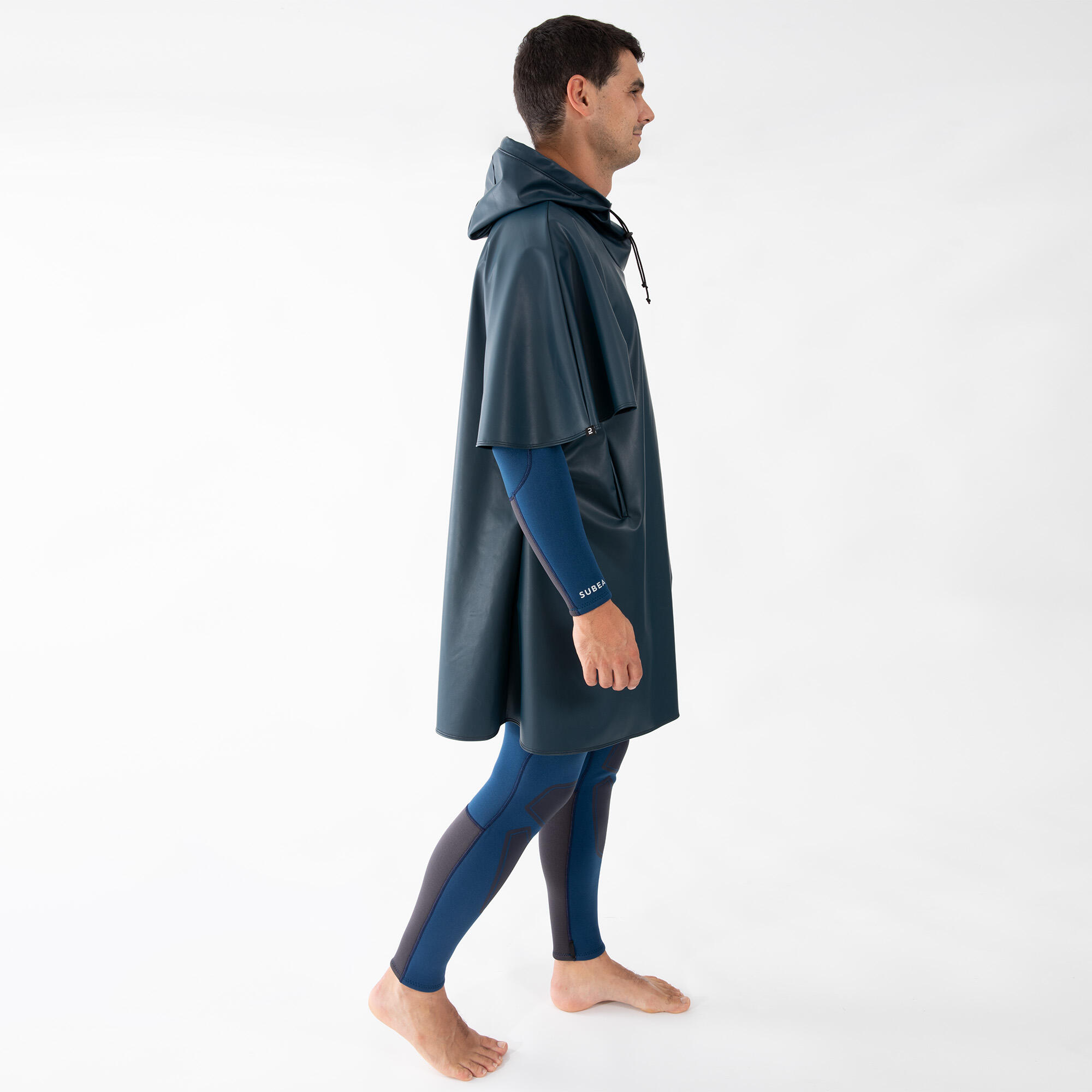 Sea diving windbreaker poncho fleece SCD dark blue SUBEA Decathlon