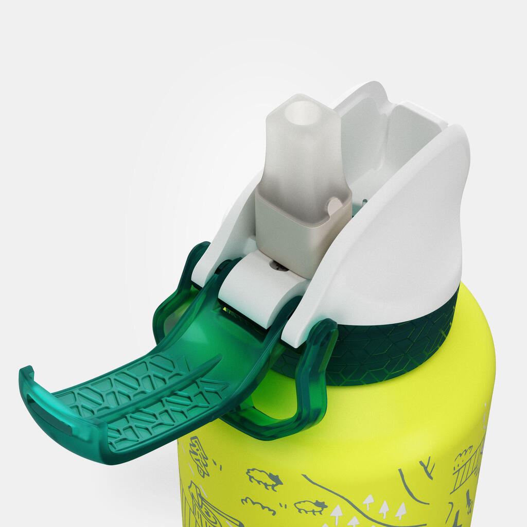 Kids 0.6 L aluminium flask with instant-open cap and pipette for hiking
