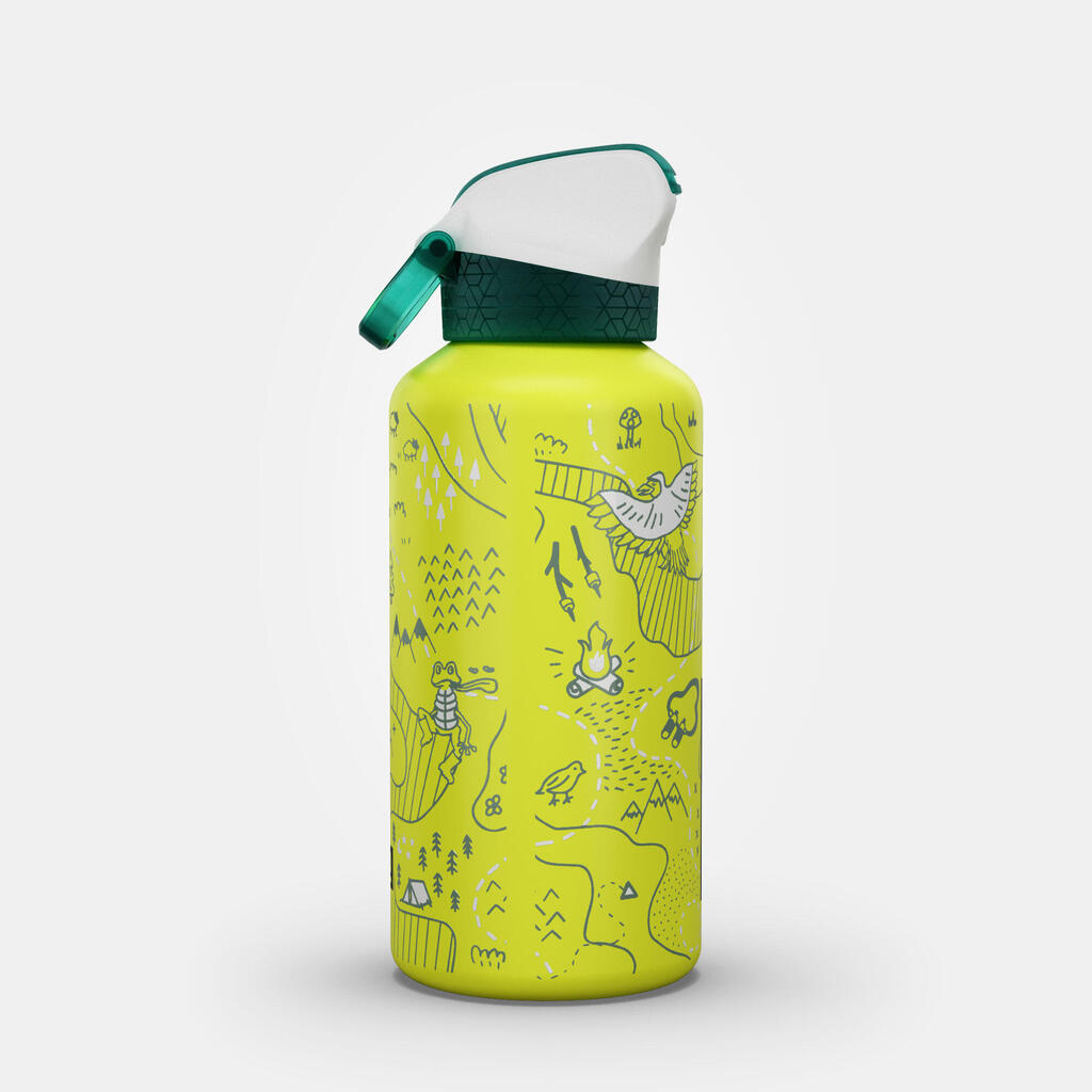 Gourde 500 enfant 0,6L en alu, bouchon instantané, pipette et paille, randonnée
