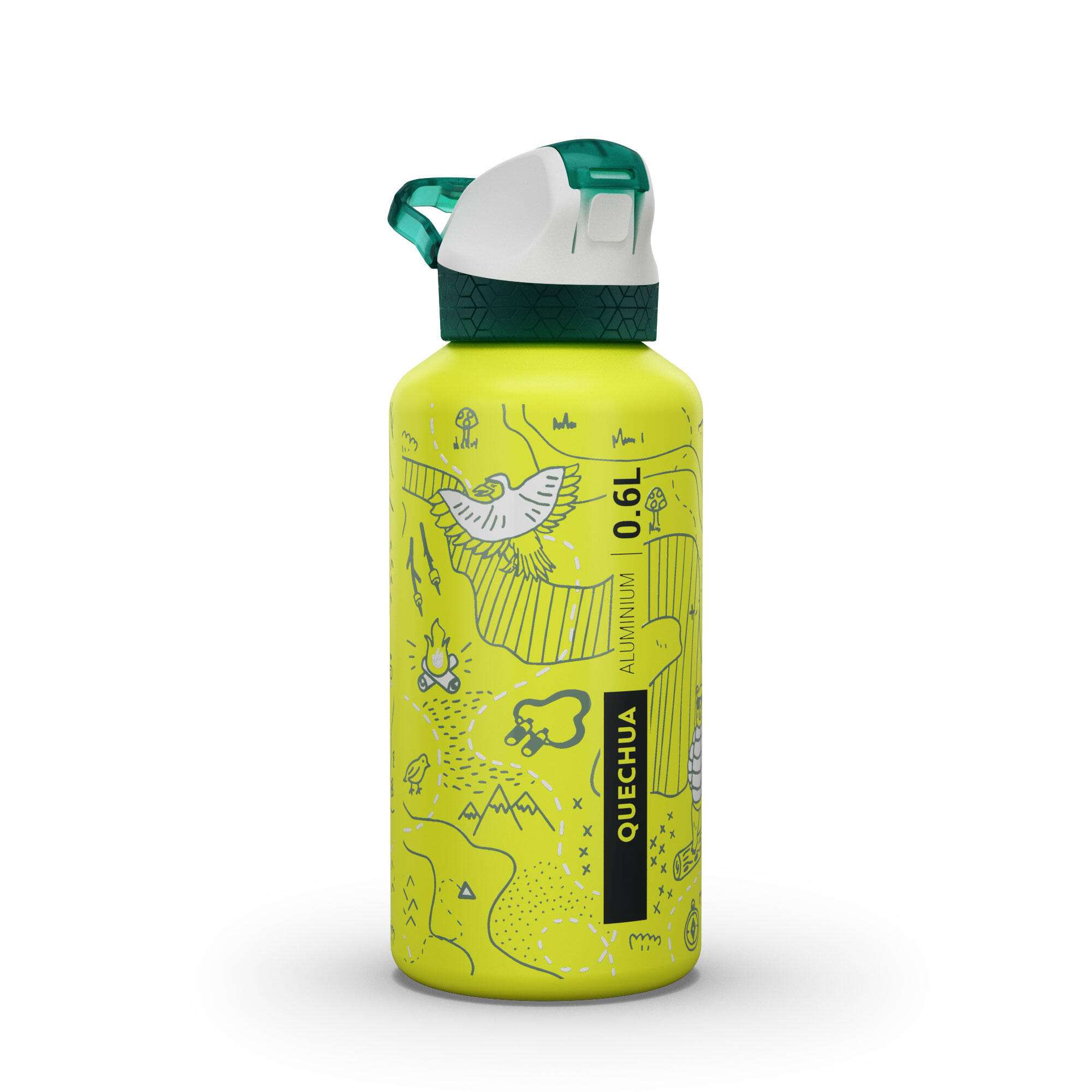 Kids’ Aluminum Water Bottle with Instant Cap 0.6 L, 500 - QUECHUA
