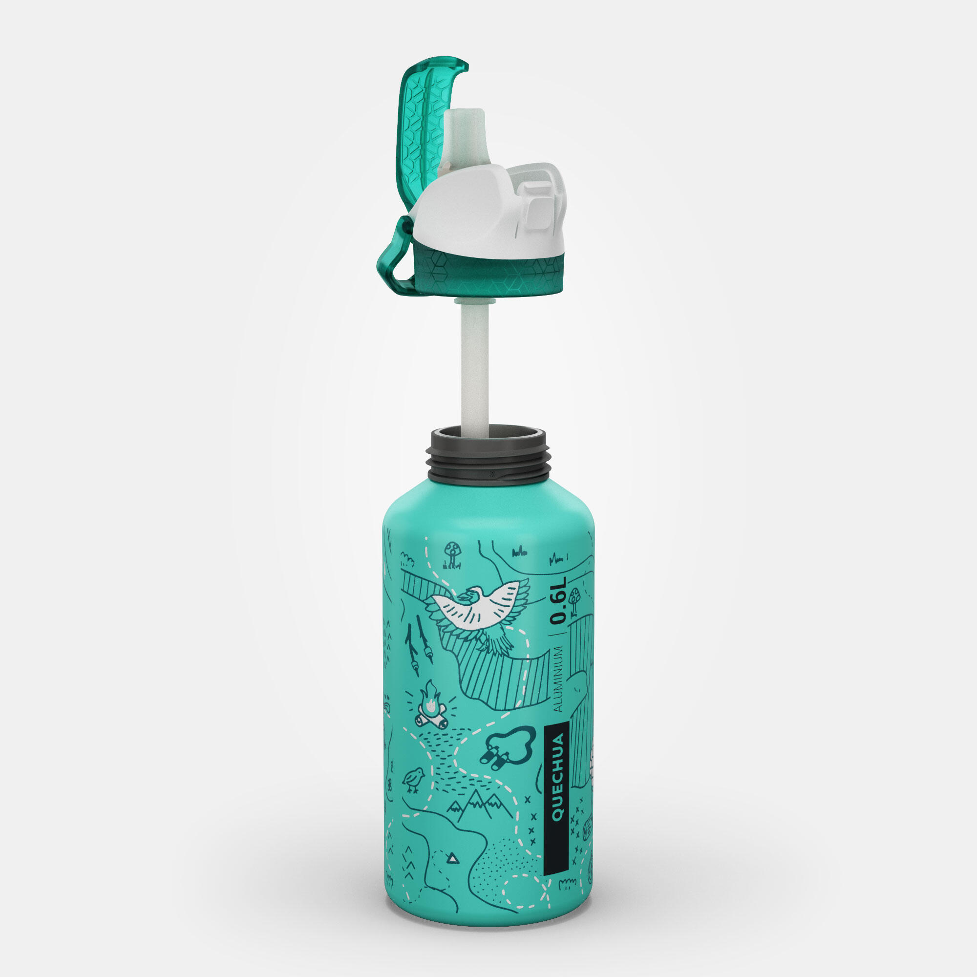 Kids 0.6 L aluminium flask with quick opening cap and pipette for hiking 9/12
