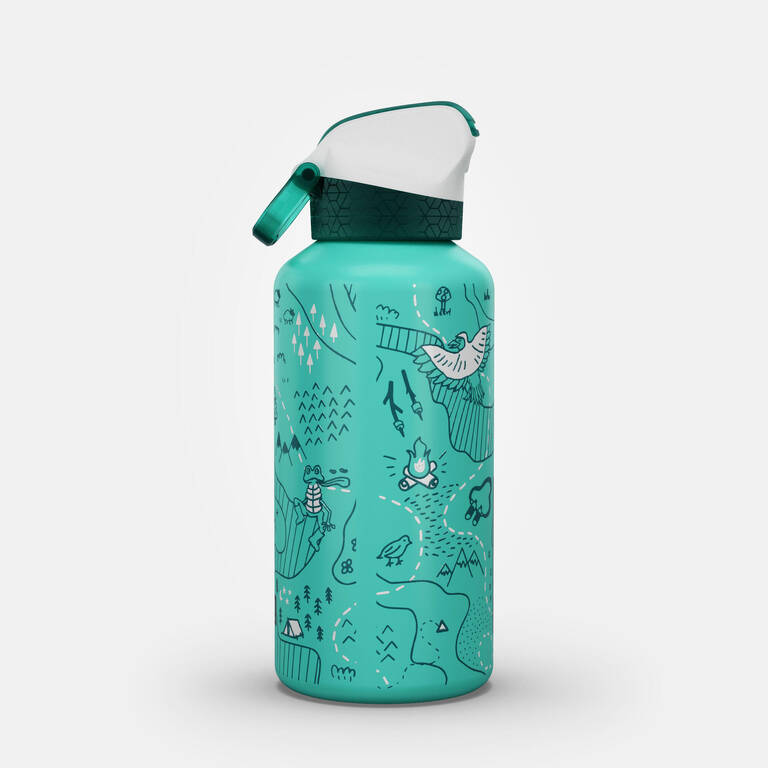 Kids 0.6 L aluminium flask with quick opening cap and pipette for hiking