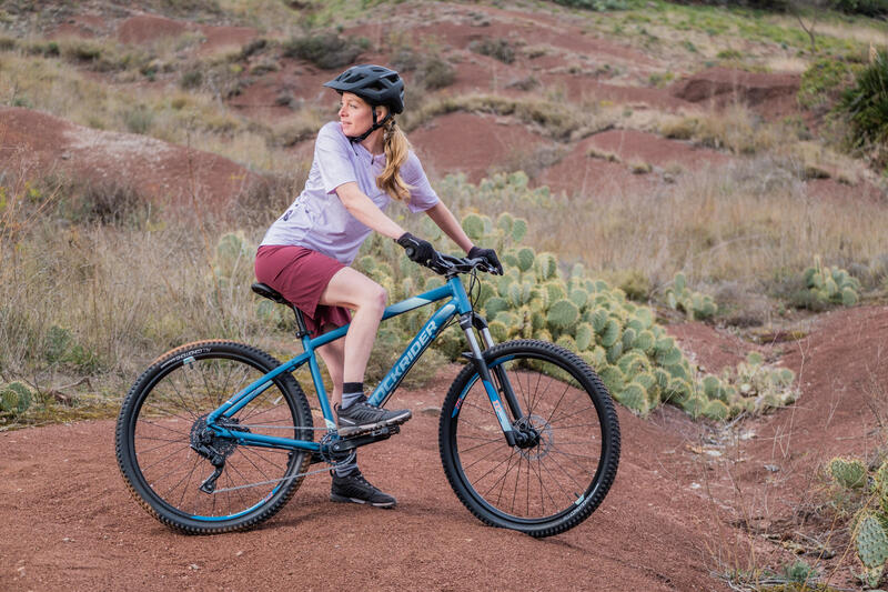 Dámský cyklistický dres s krátkým rukávem na horské kolo EXPL500 lila