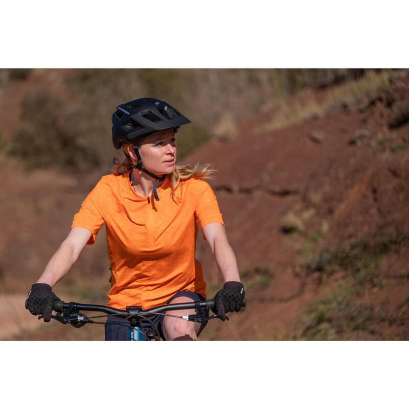 Maillot ciclismo MTB manga corta mujer Rockrider ST 500 naranja