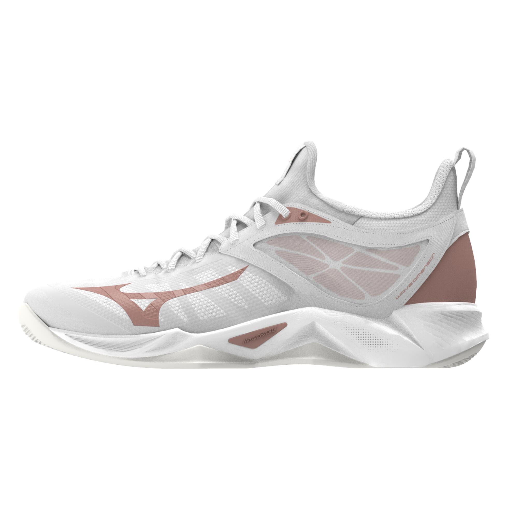 Volleybalschoenen voor dames Dimension low wit roze | MIZUNO | Decathlon.nl
