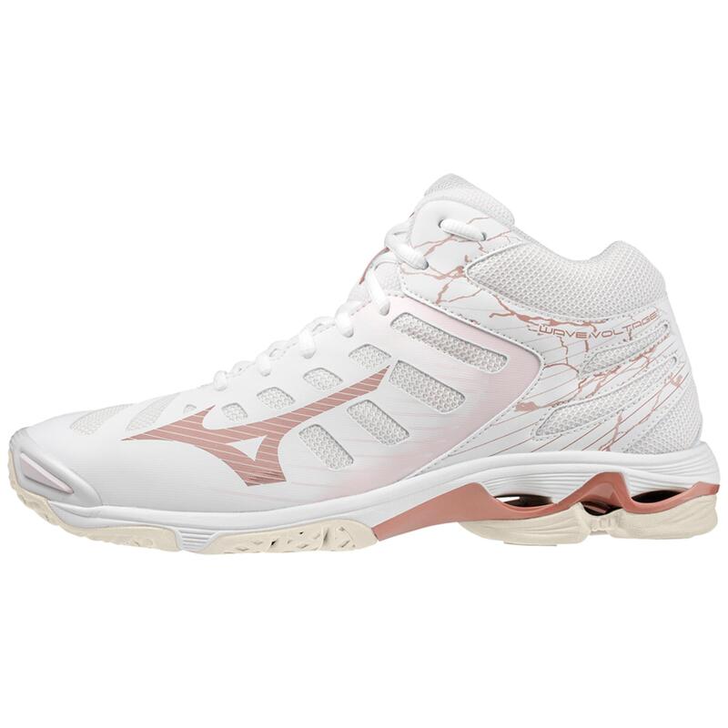 ZAPATILLAS VOLEIBOL MIZUNO VOLTAGE MID MUJER BLANCO - ROSA