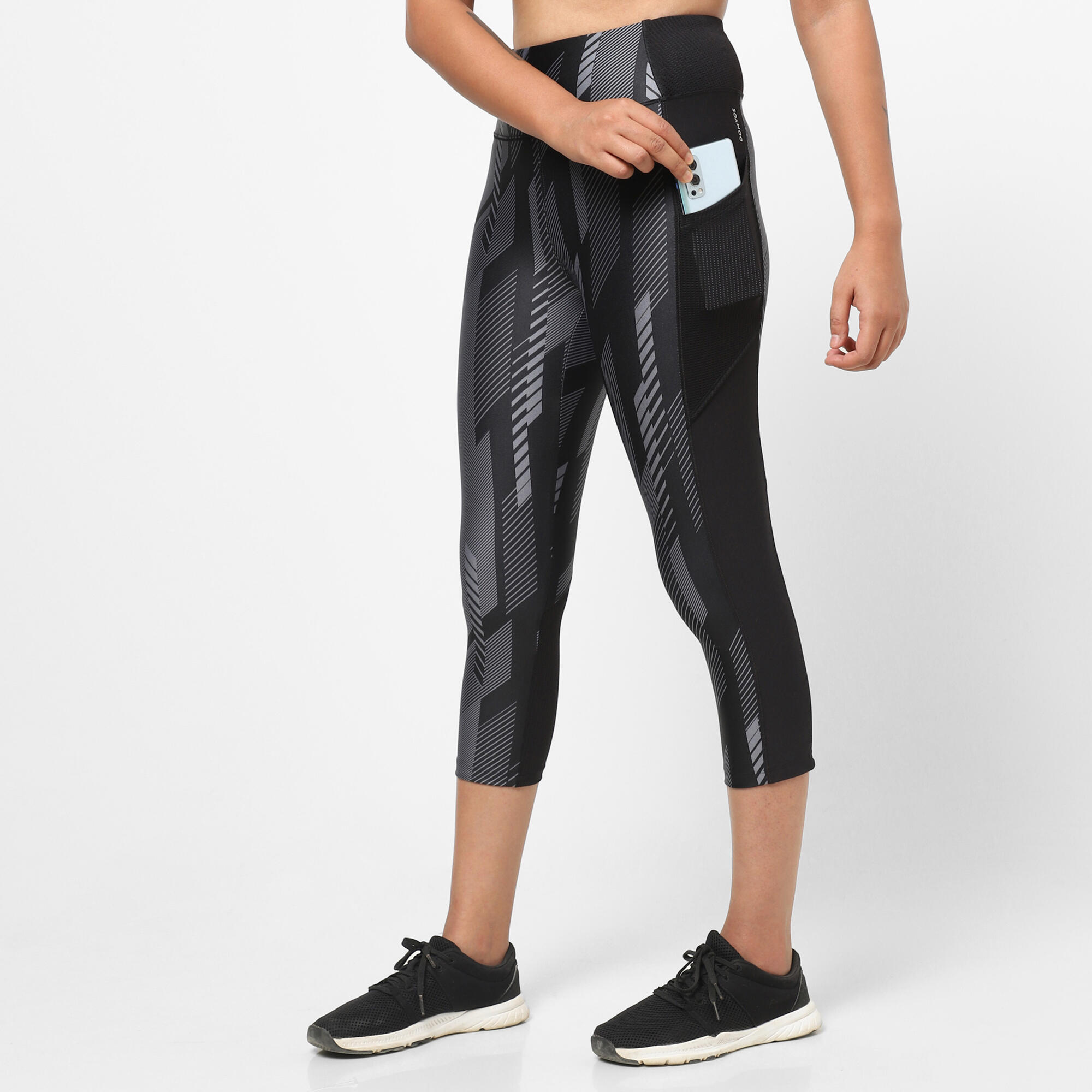 Women Gym Leggings Short With Phone Pocket 120 FLE Dark Grey