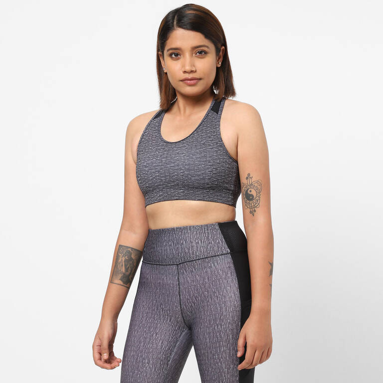 Women Light Support Sports Bra 100 - Mottled Grey