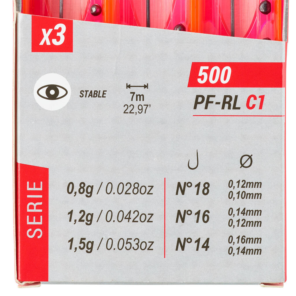 3 sistemėlių „PF-RL500 C1“ rinkinys stacionariai žvejybai upėse,0,8g, 1,2g, 1,5g