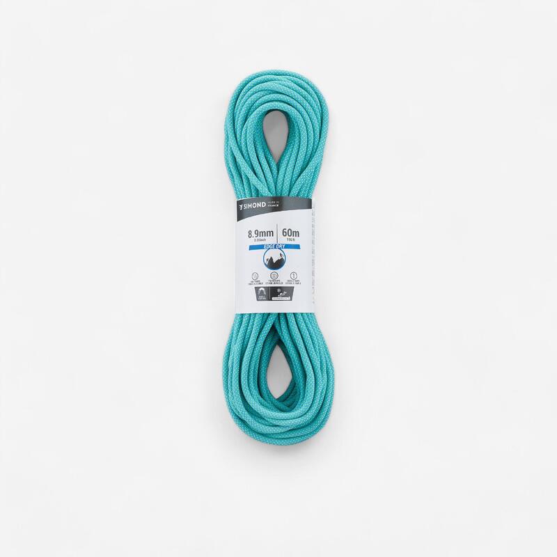 CORDE ESCALADE ET ALPINISME TRIPLE NORME 8.9 mm x 60 m - EDGE DRY TURQUOISE