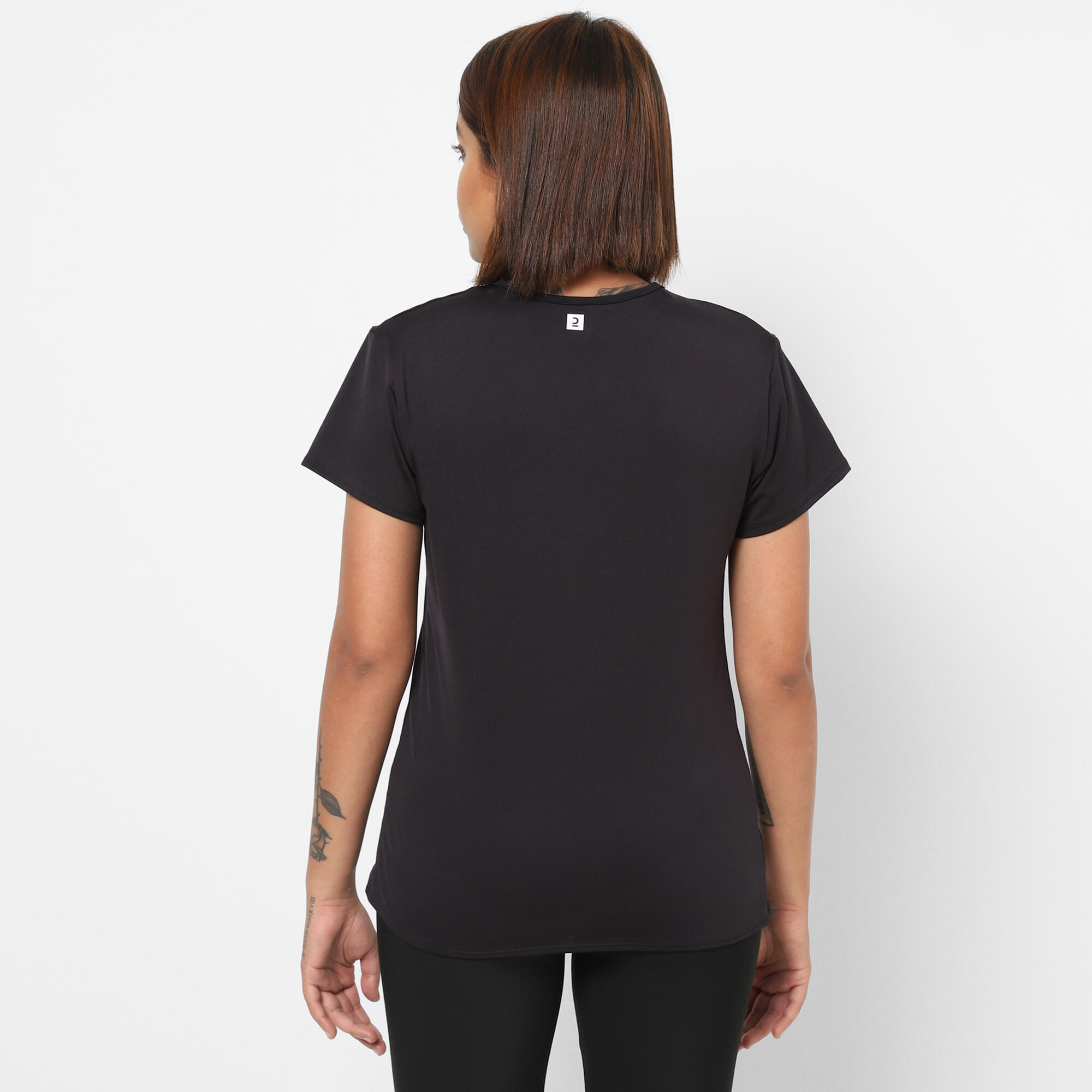 Buy Women'S Polyester Round Neck Fitness T-Shirt - Black Online