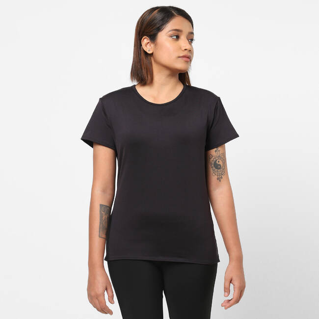 Buy Women Polyester Basic Gym T-Shirt - Black Online
