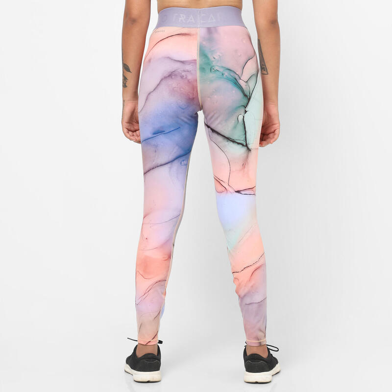 Leggings donna fitness 500 vita alta multicolore