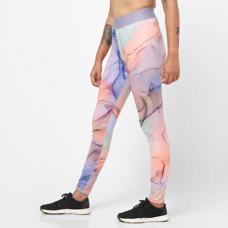 Leggings donna fitness 500 vita alta multicolore