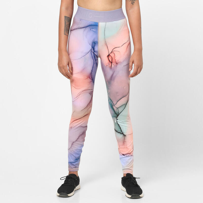 Leggings donna fitness 500 vita alta multicolore