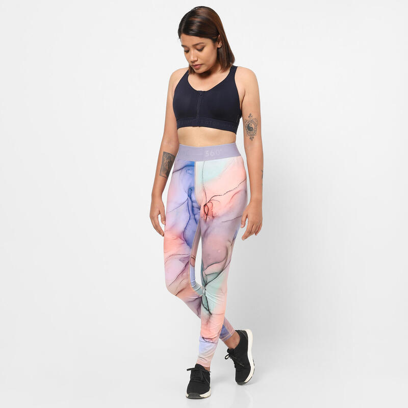 Leggings donna fitness 500 vita alta multicolore