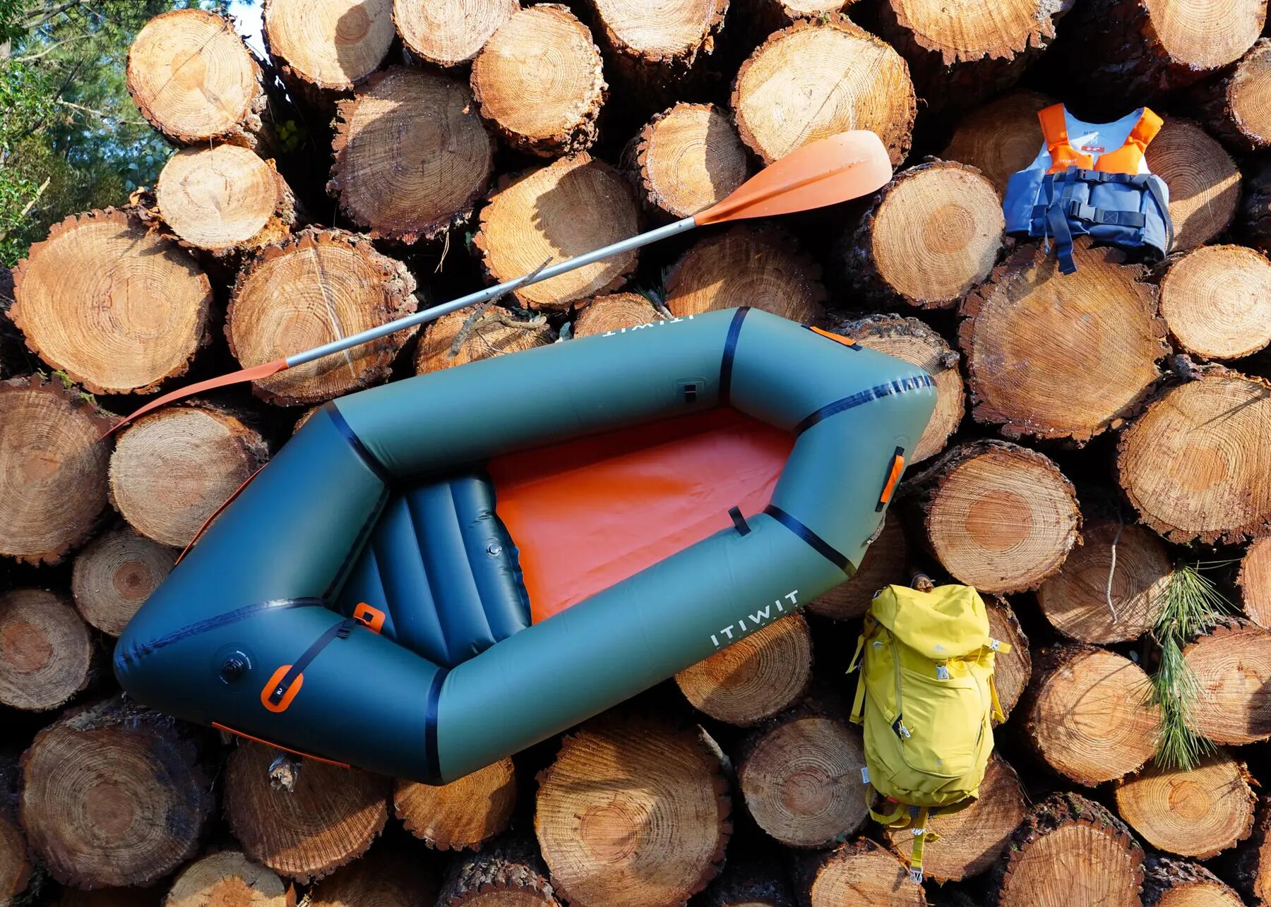 packraft pagaia colete arvores saco