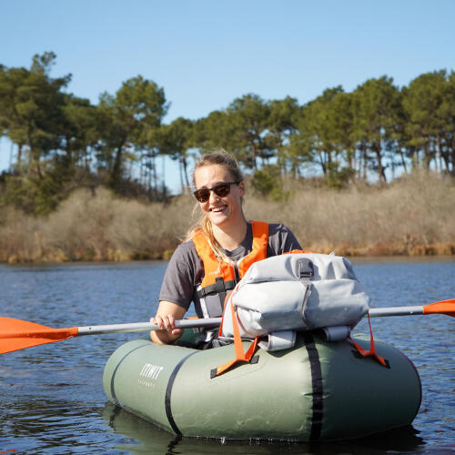 family 3 people kid kayak touring