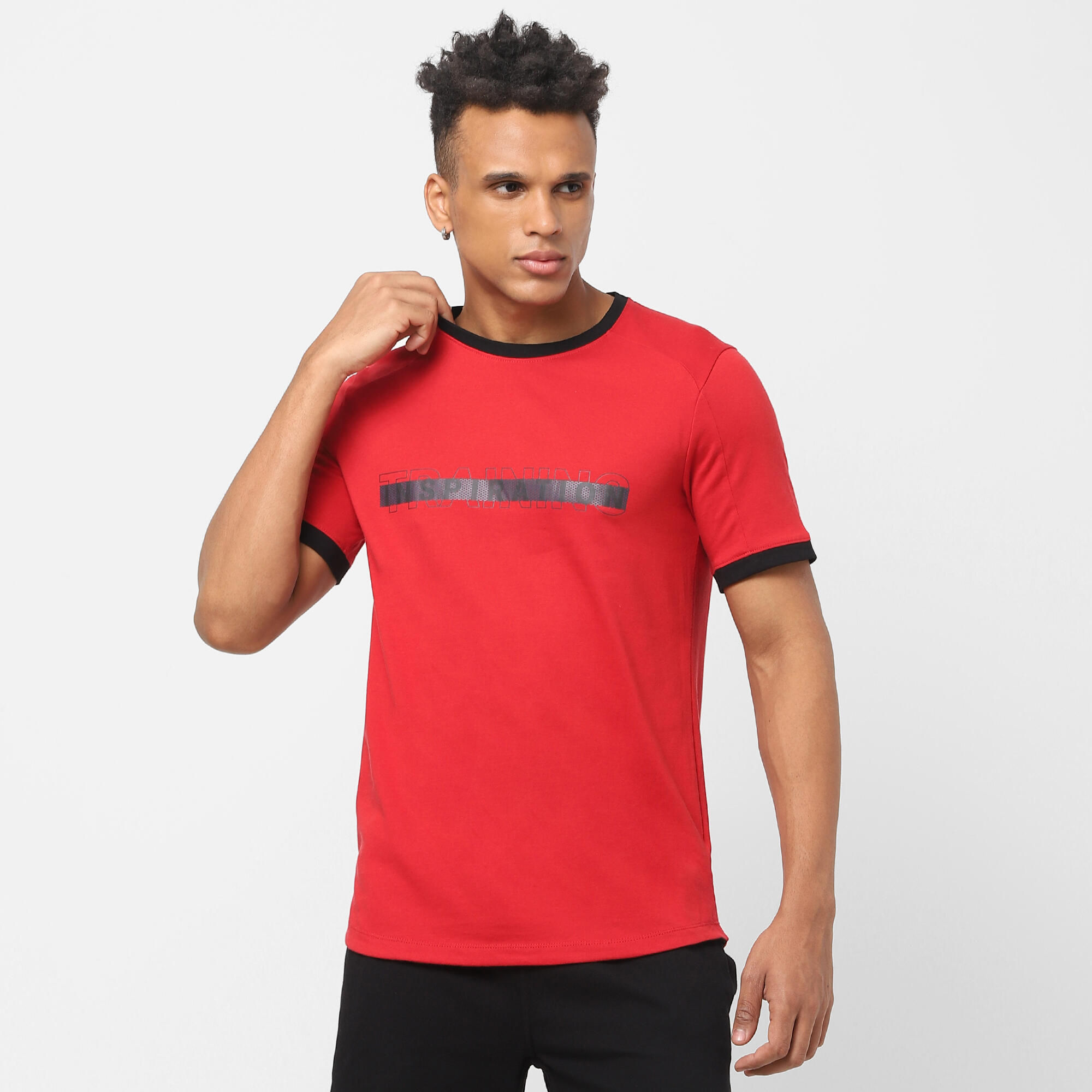 Men's Short-Sleeved Fitted-Cut Crew Neck Cotton Fitness T-Shirt 520 - Garnet Red 3/7