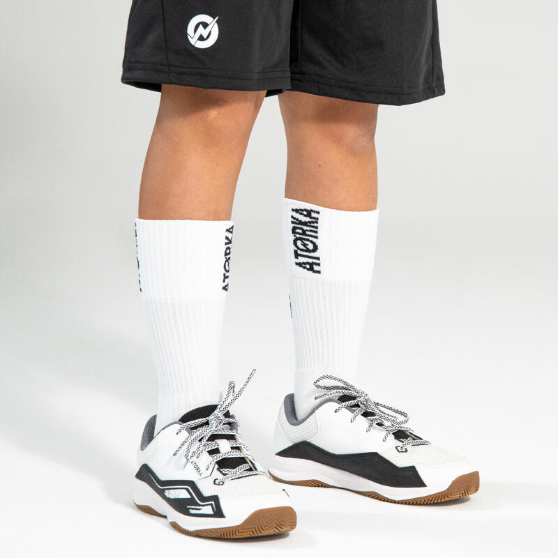 Chaussures de handball Enfant avec lacets - H100 blanc noir