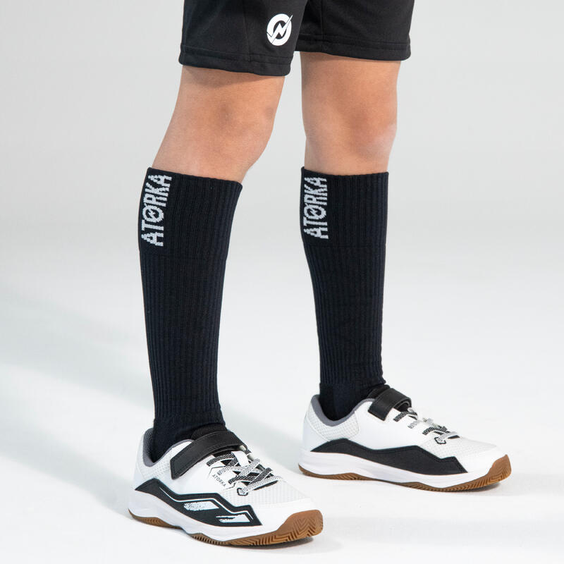 Chaussures de handball Enfant avec scratch - H100 blanc noir