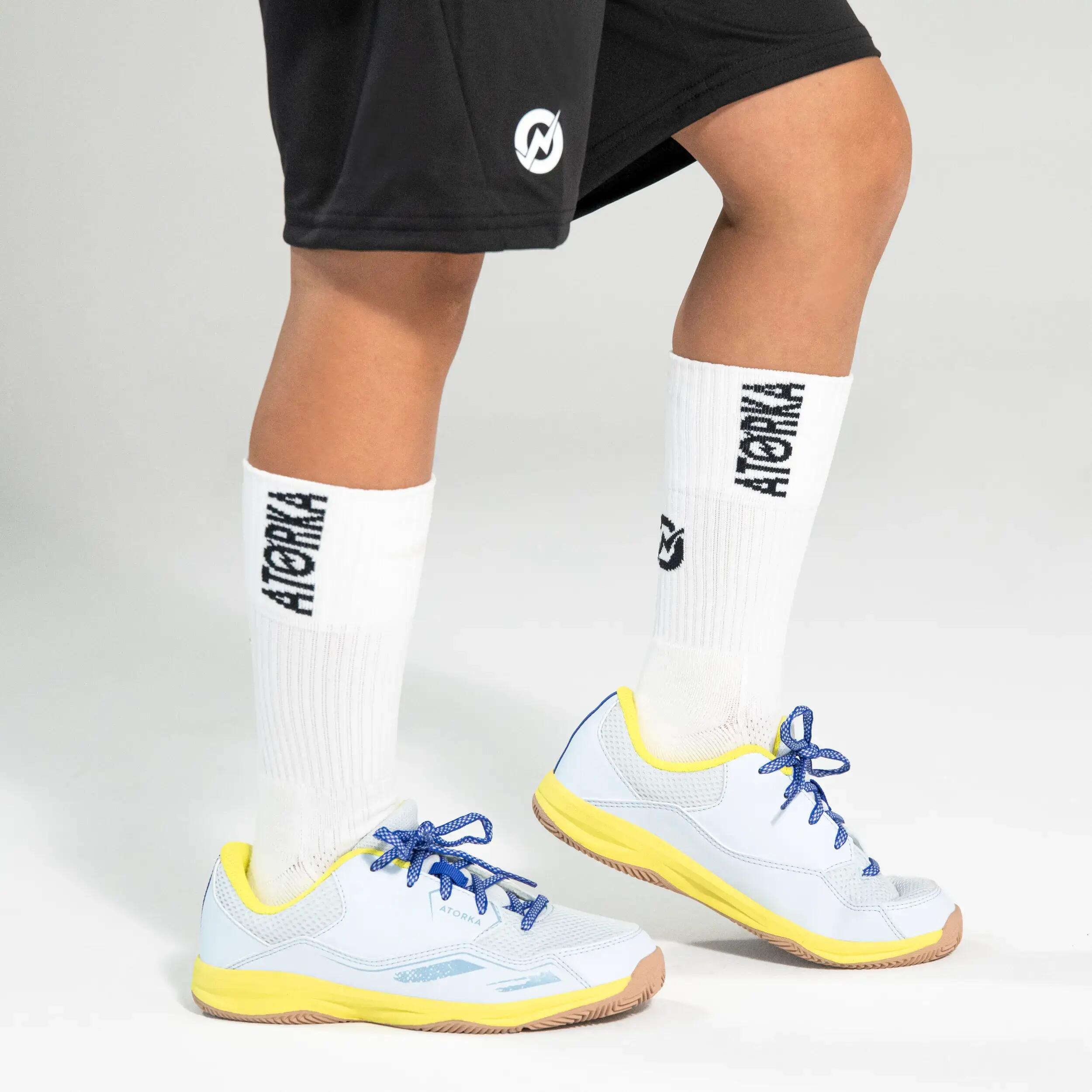 Kids' Lace-Up Handball Shoes H100 - Yellow/Blue 2/8