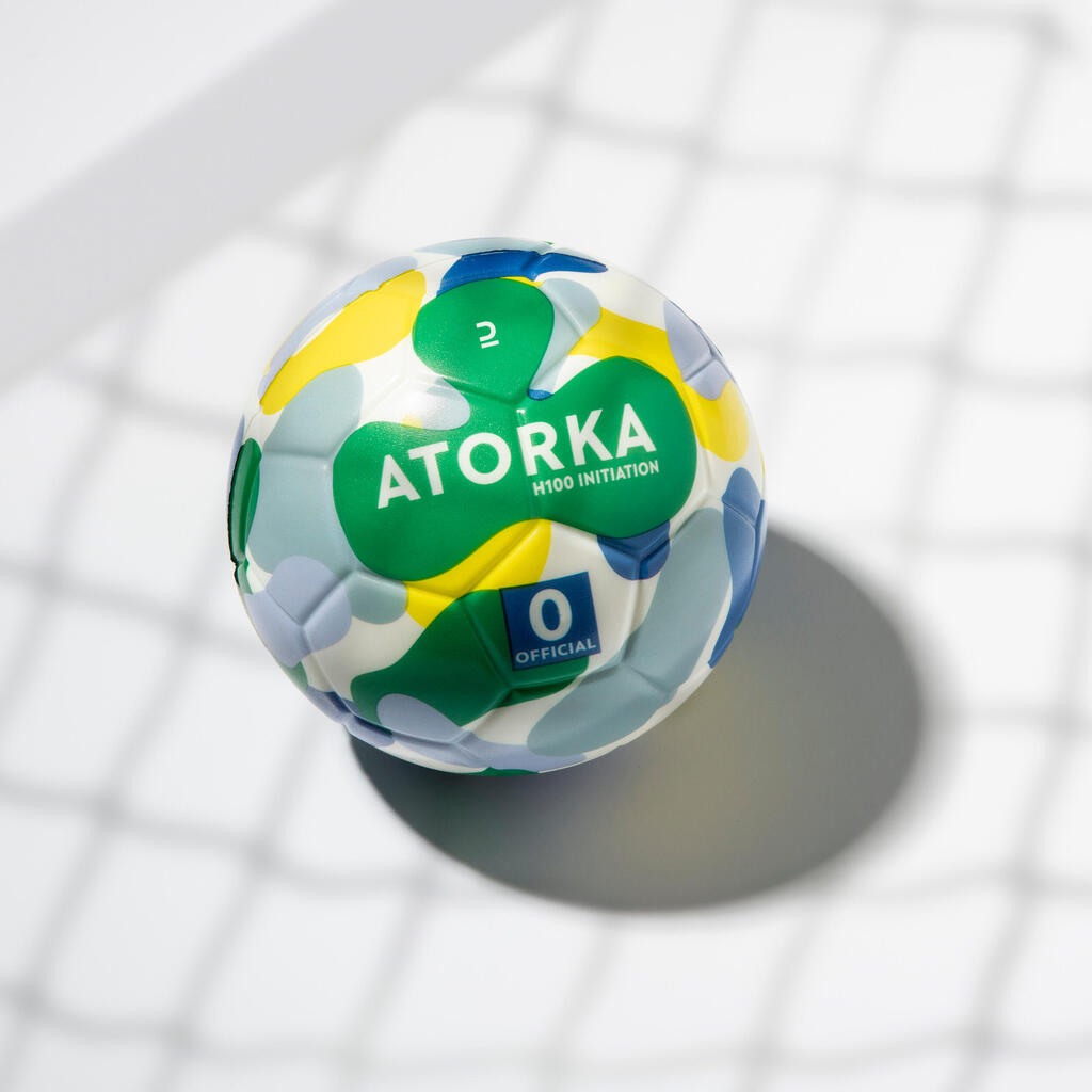 Modra, zelena in rumena rokometna žoga H100 (velikost 0) za otroke