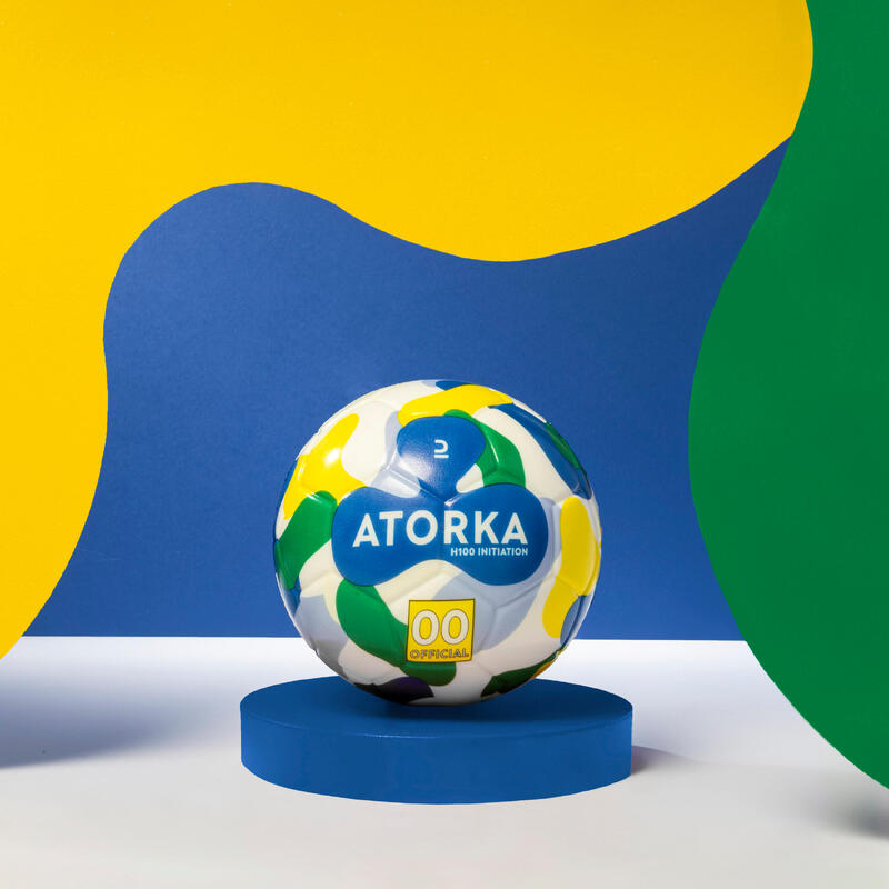 Bola de Andebol de Iniciação Criança H100 T00 Azul/Amarelo/Verde