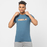 Men's Gym Cotton blend T-shirt Slim fit 500 - Turquoise Print