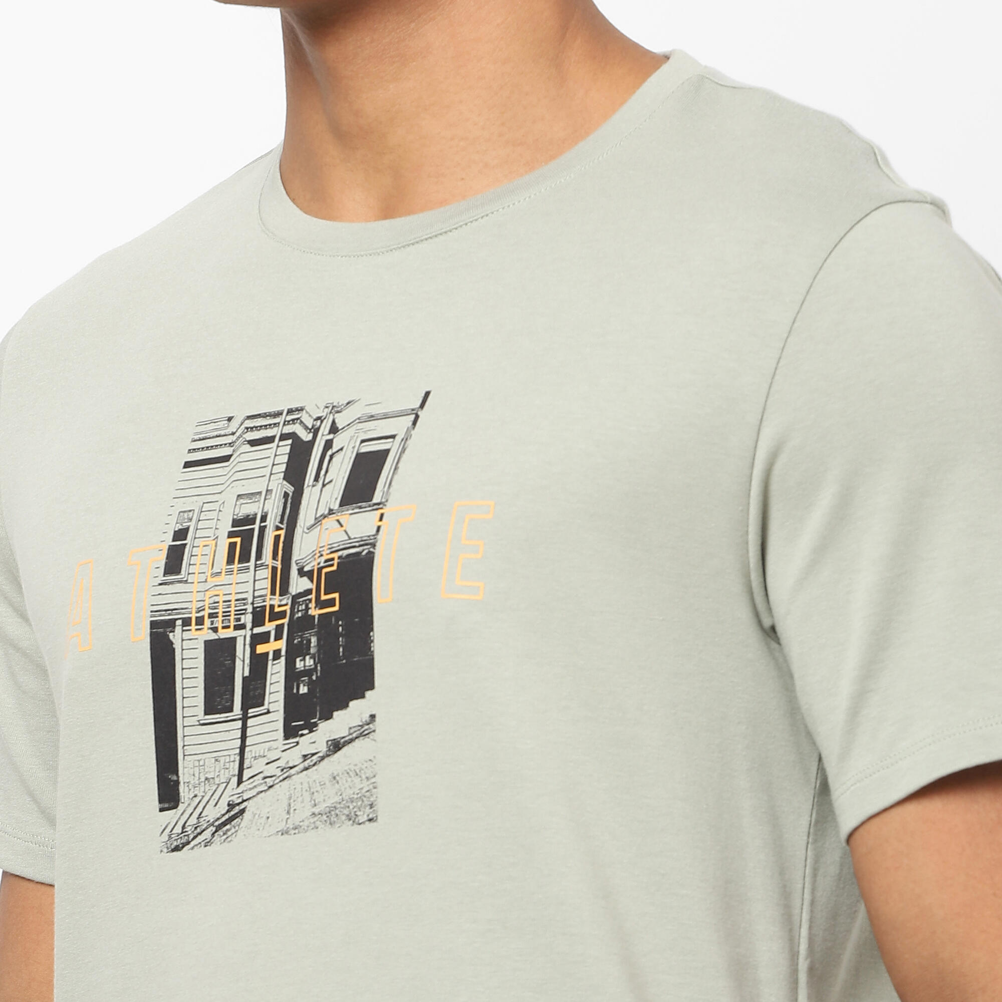 Men's Gym Cotton blend T-shirt Regular fit 500 Khaki Print