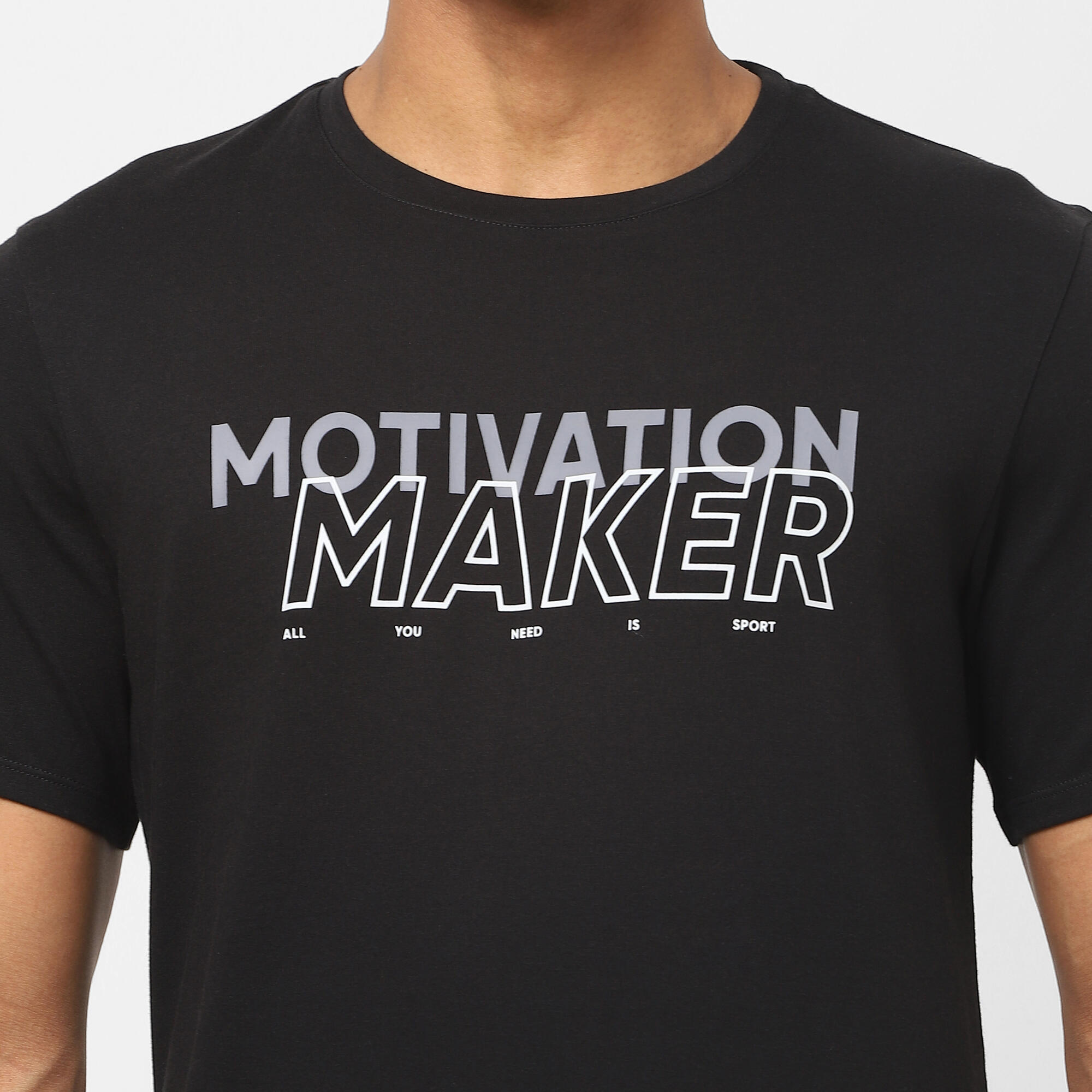 Men's Gym Cotton blend T-shirt Regular fit 500 - Black Print