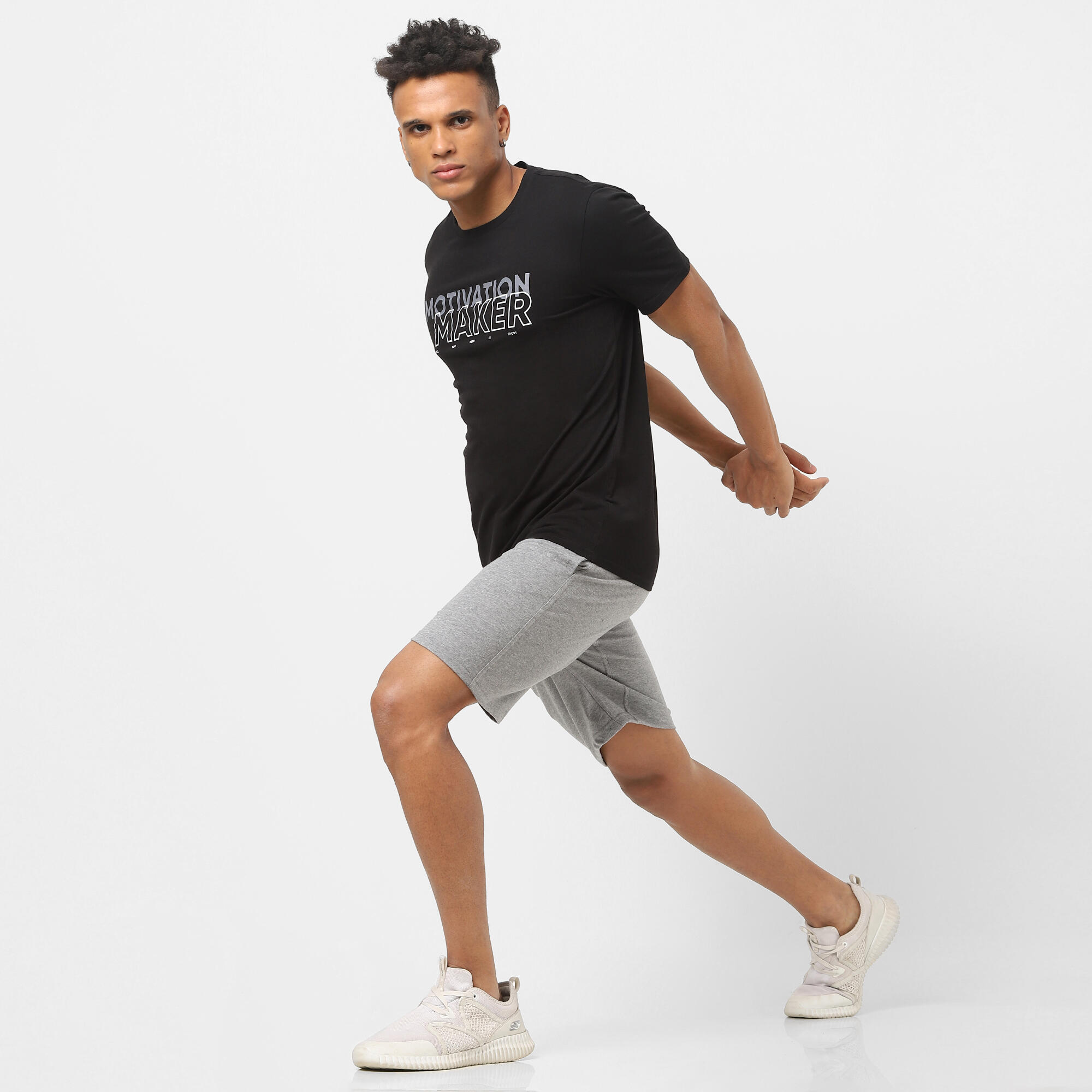 Men's Gym Cotton blend T-shirt Regular fit 500 - Black Print