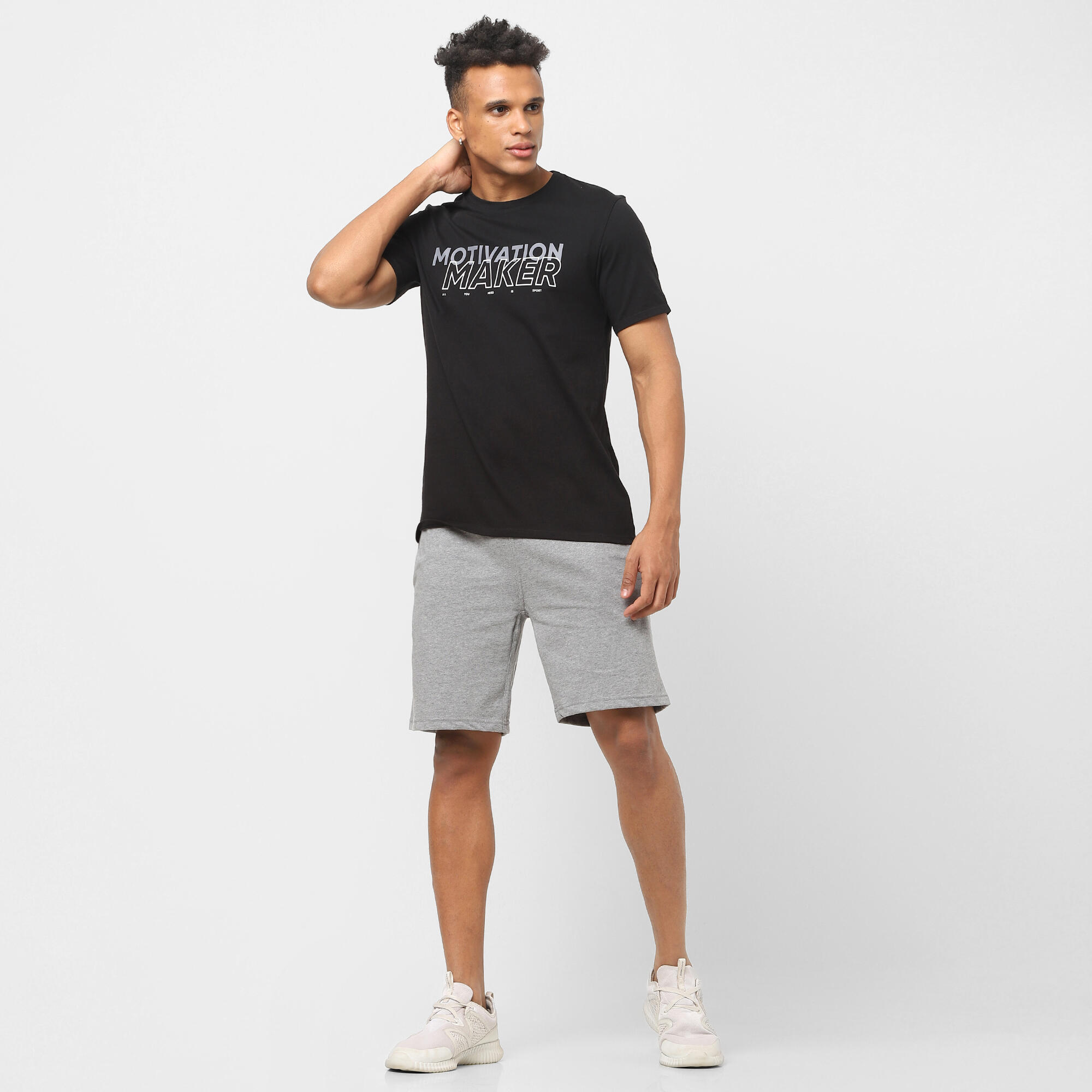 Men's Gym Cotton blend T-shirt Regular fit 500 - Black Print