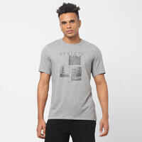 Men's Short-Sleeved Straight-Cut Crew Neck Cotton Fitness T-Shirt 500 - Grey