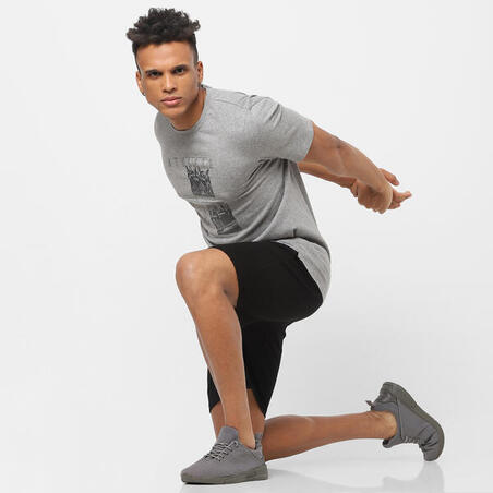 Футболка для фитнеса прямая с круглым вырезом хлопковая мужская серая 500