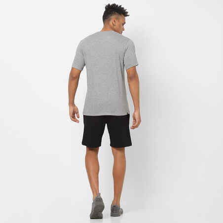 Men's Short-Sleeved Straight-Cut Crew Neck Cotton Fitness T-Shirt 500 - Grey