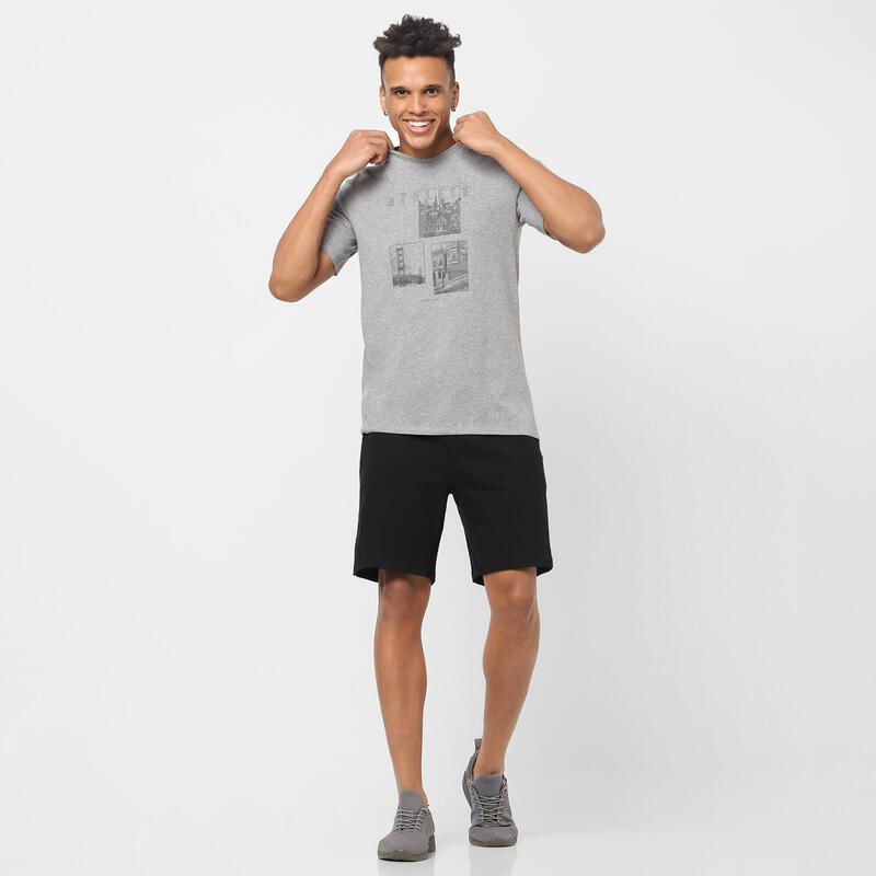 T-Shirt Herren Fitness Baumwolle dehnbar - 500 grau