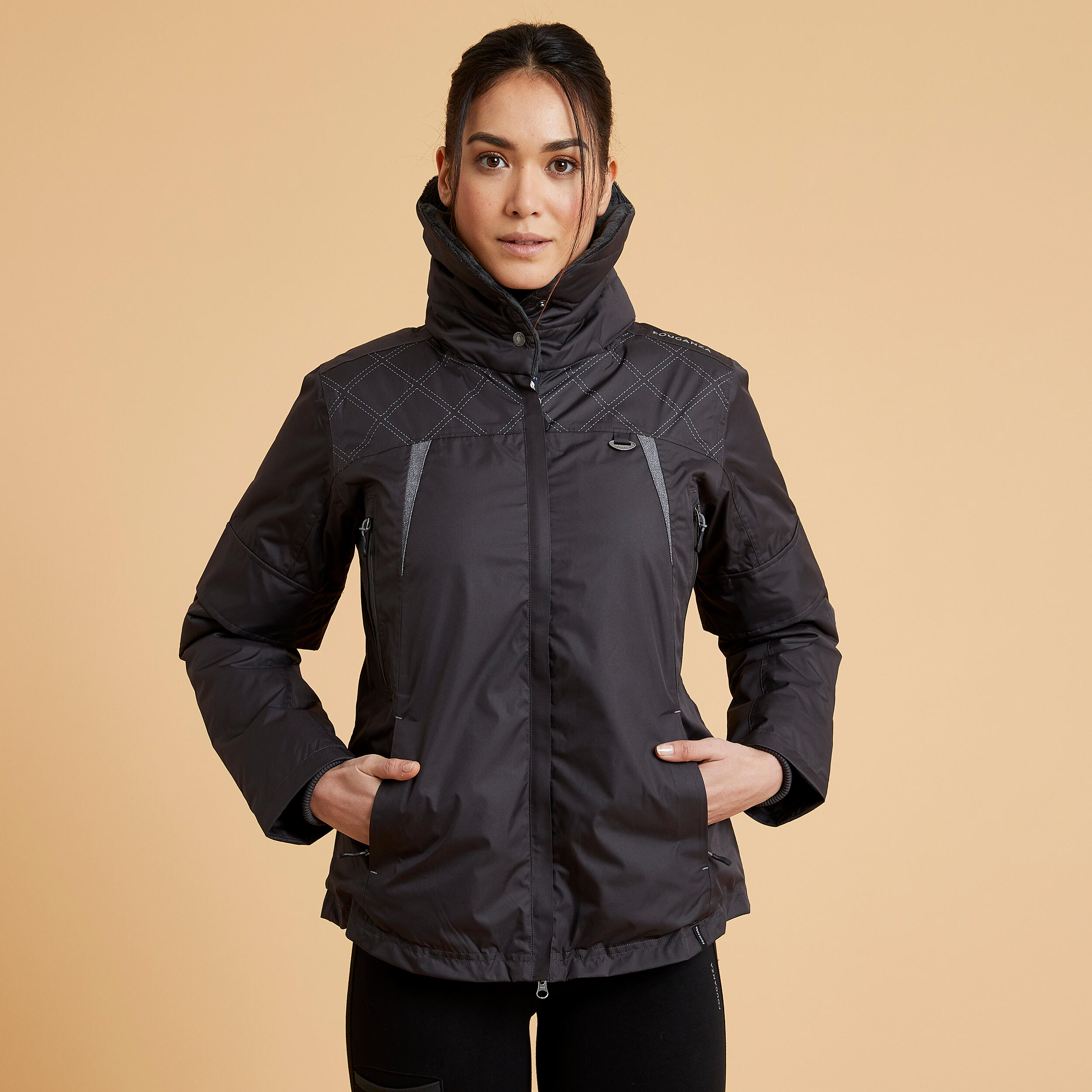 Tosca Women's Horse Riding Warm Waterproof Jacket - Dark Grey/Herringbone 1/16