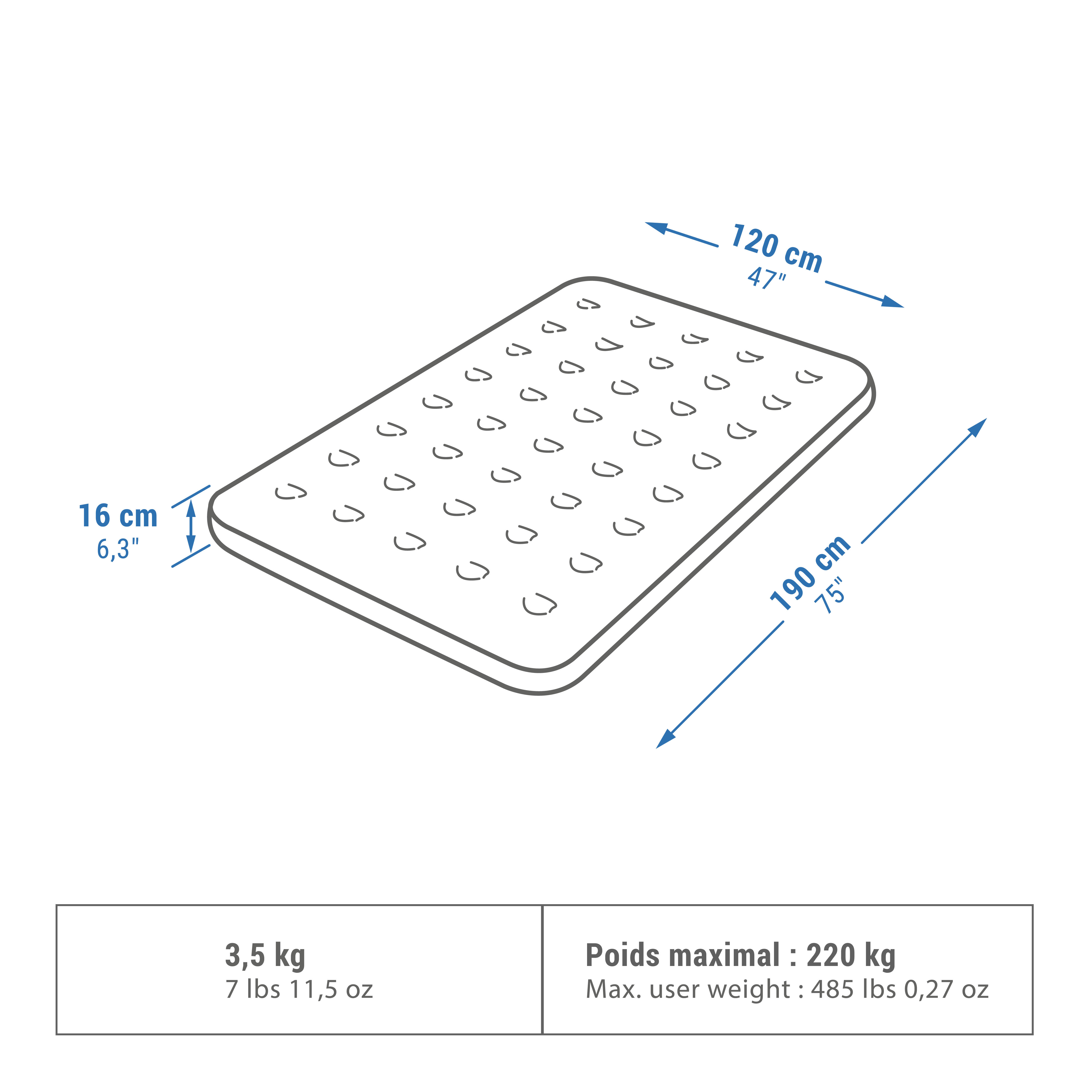 Inflatable Double Camping Mattress 190 x 120 cm – Air Basic - QUECHUA