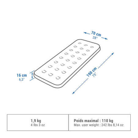 Colchón hinchable 1 persona 190x70 cm Quechua Air Basic