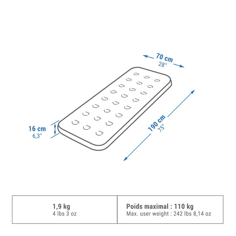 MATELAS GONFLABLE DE CAMPING - AIR BASIC 70 CM - 1 PERSONNE