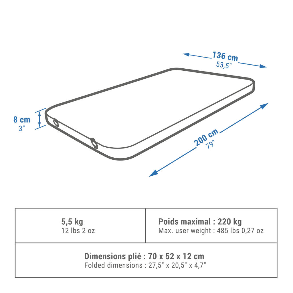 Divvietīgs dubults pašpiepūšamais kempinga matracis “Ultim Comfort”, 136 cm