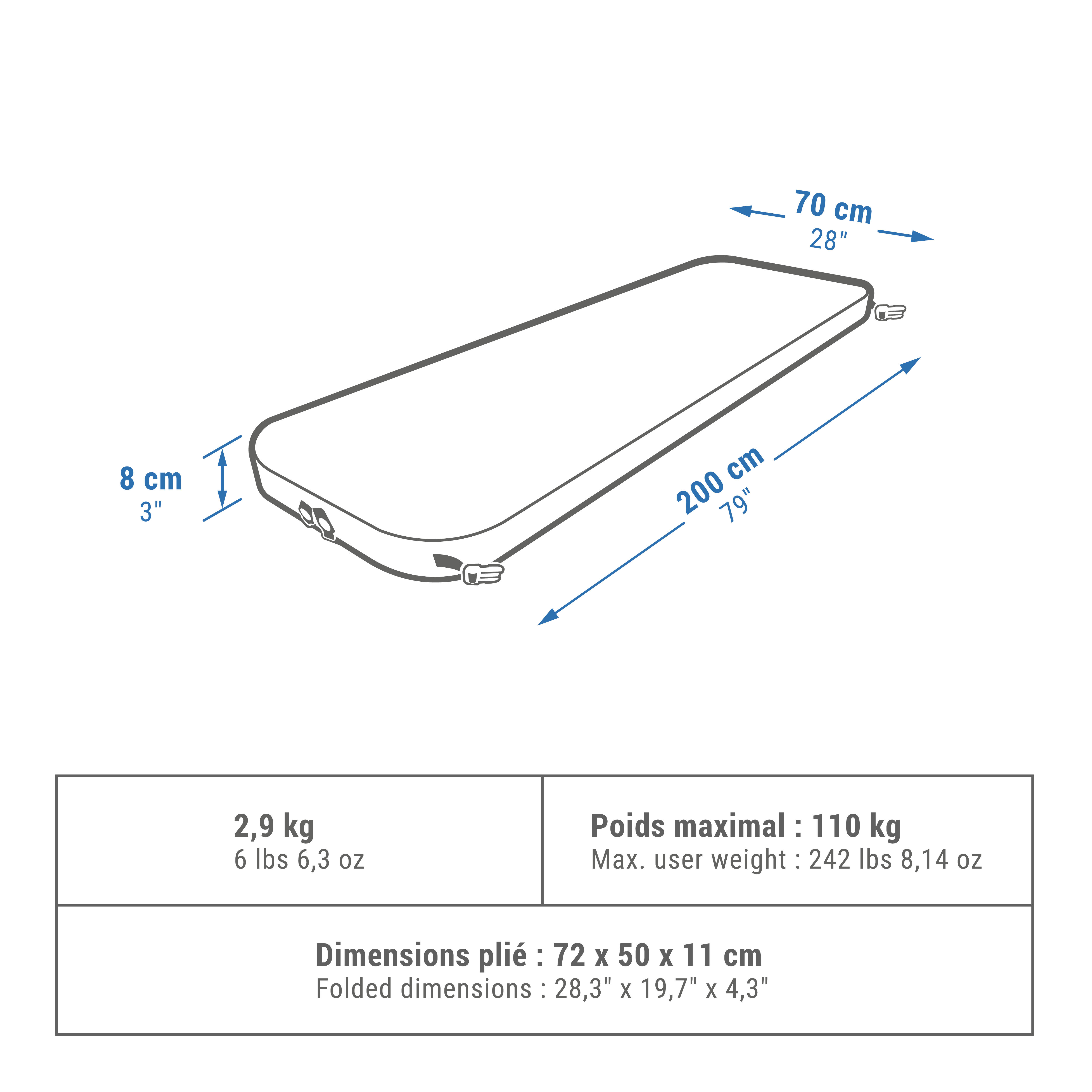 Self-Inflating Single Camping Mattress – Ultim Comfort 200 x 70 cm - QUECHUA