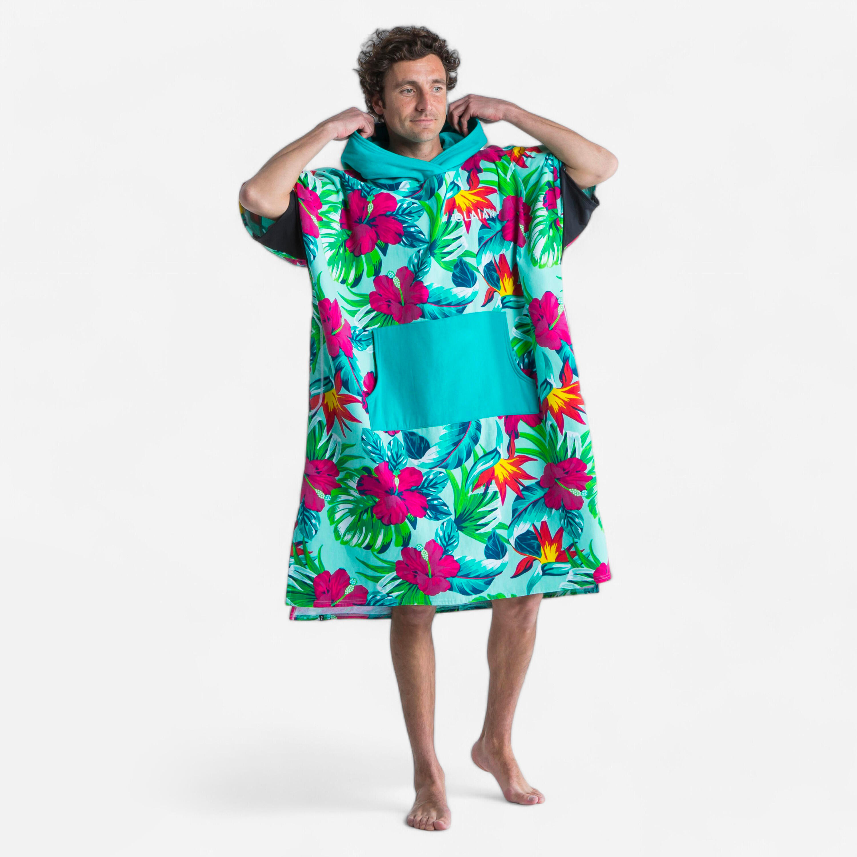 poncho surf adulte - 500 bora vert bleu - olaian