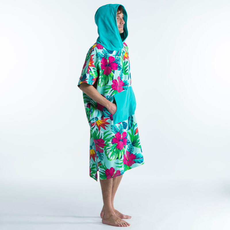 Surfponcho voor volwassenen - 500 Bora groen-blauw