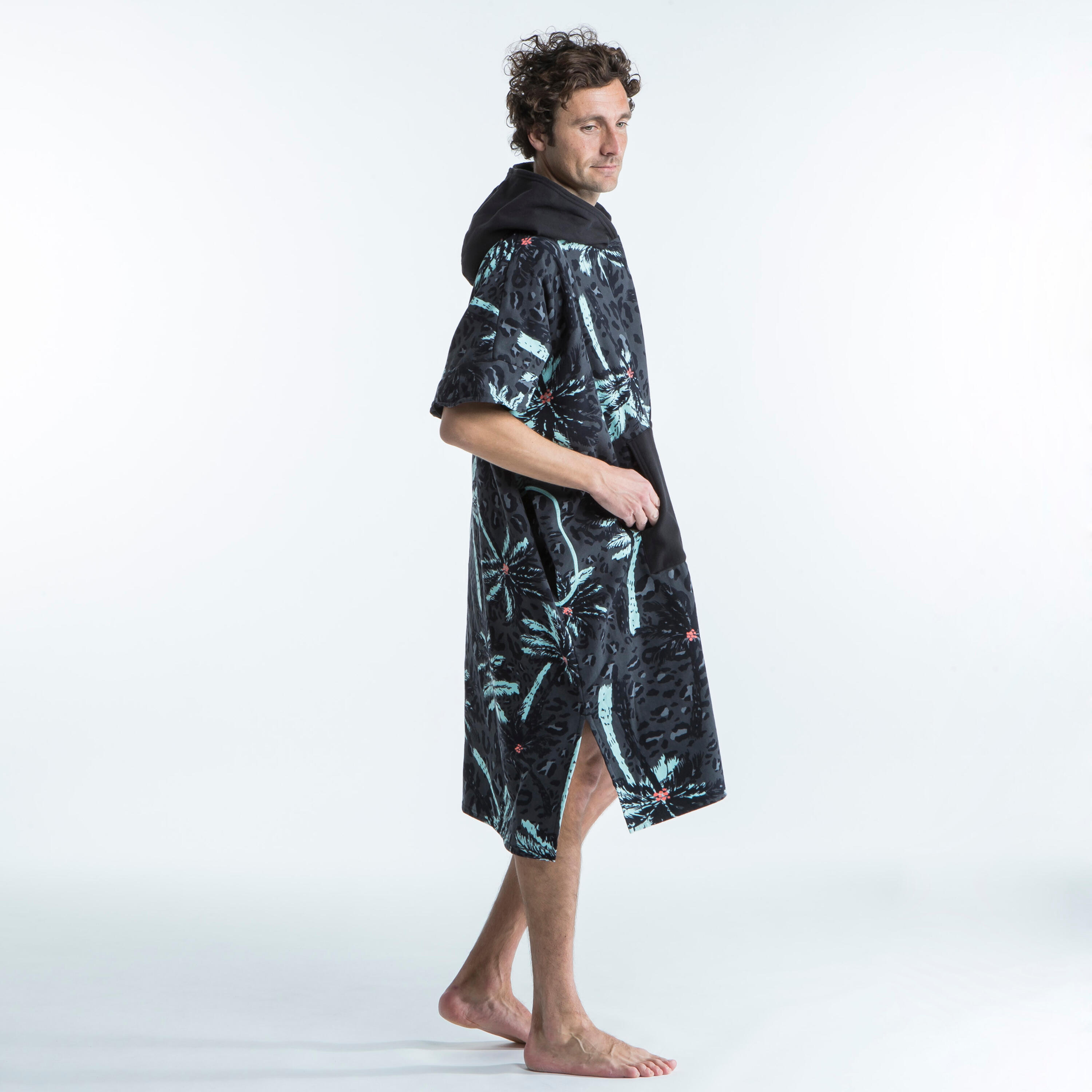ADULT SURF PONCHO 500 Print - Palm 4/20